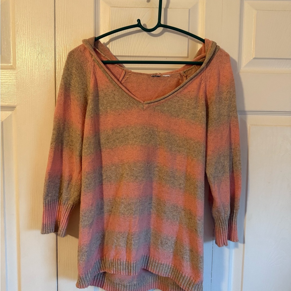 Roxy Striped Pink and Gray Women's Sweater
